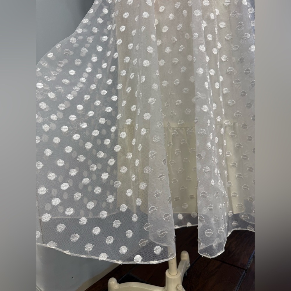1950s Warren‎ Petites Ivory Polka Dot Tulle Illusion Dress Tea Length Size 6 - Picture 3 of 12